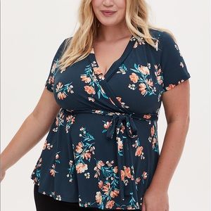 Torrid Navy Floral Wrap Top